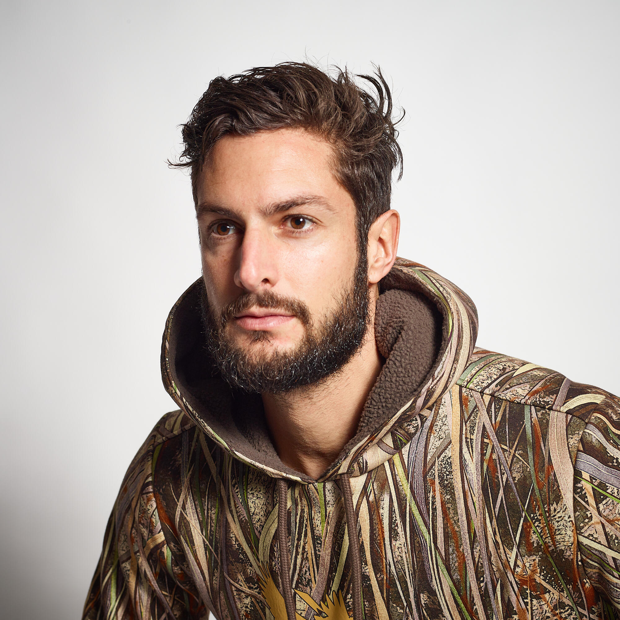 Hunting Warm Hooded Sweatshirt - WF 500 D Camouflage Wetland - SOLOGNAC
