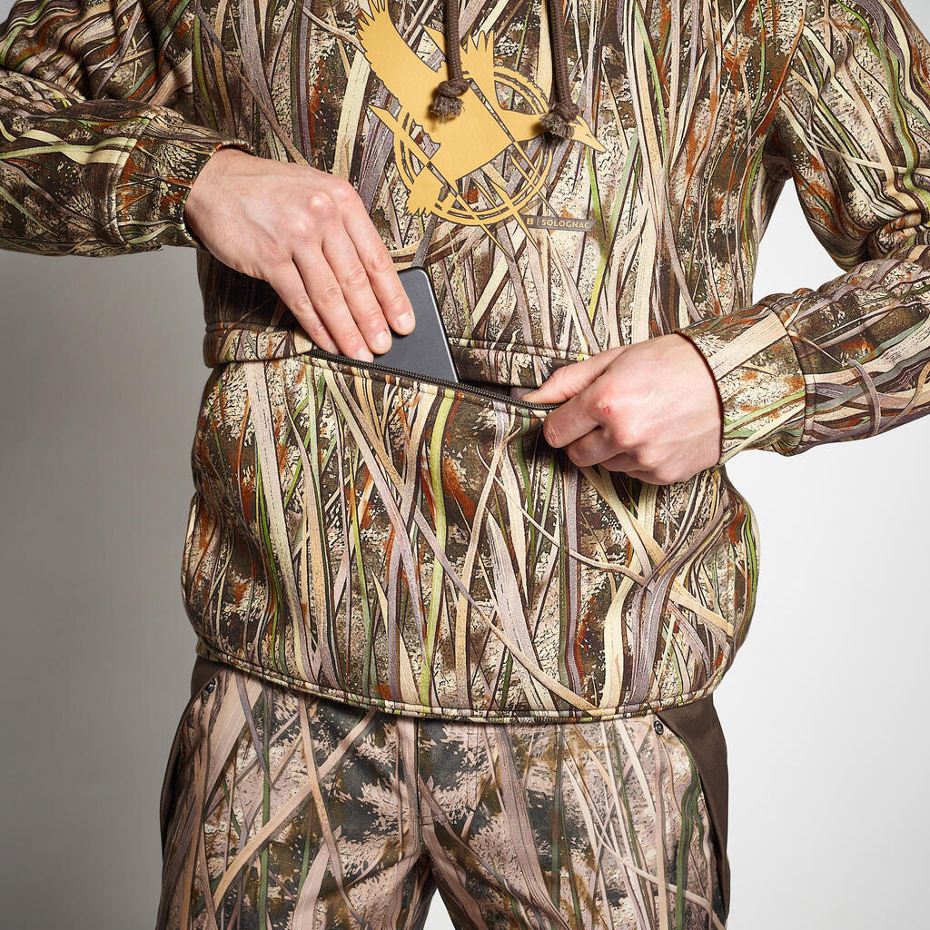 Hunting Warm Hooded Sweatshirt 500 - Wetland Camouflage