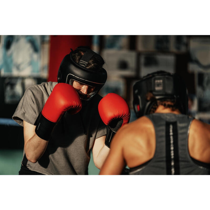 Casco adulto sport da combattimento 100 con protezione facciale nero