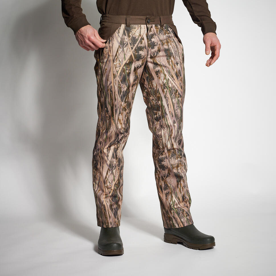 Pantalon chasse chaud et imperméable 100 camouflage marais SOLOGNAC