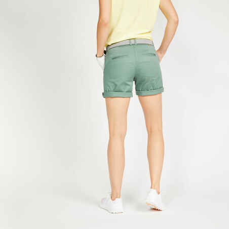 Women's golf cotton chino shorts - MW500 green