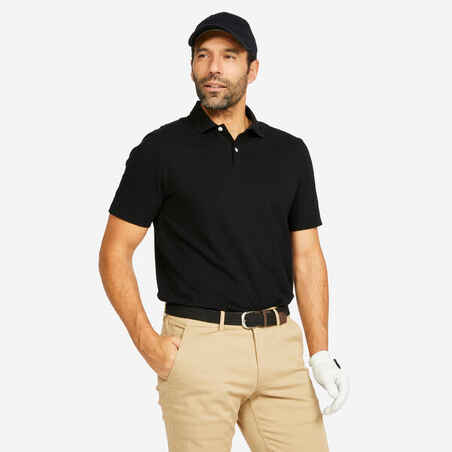 Črna moška polo majica s kratkimi rokavi za golf MW100