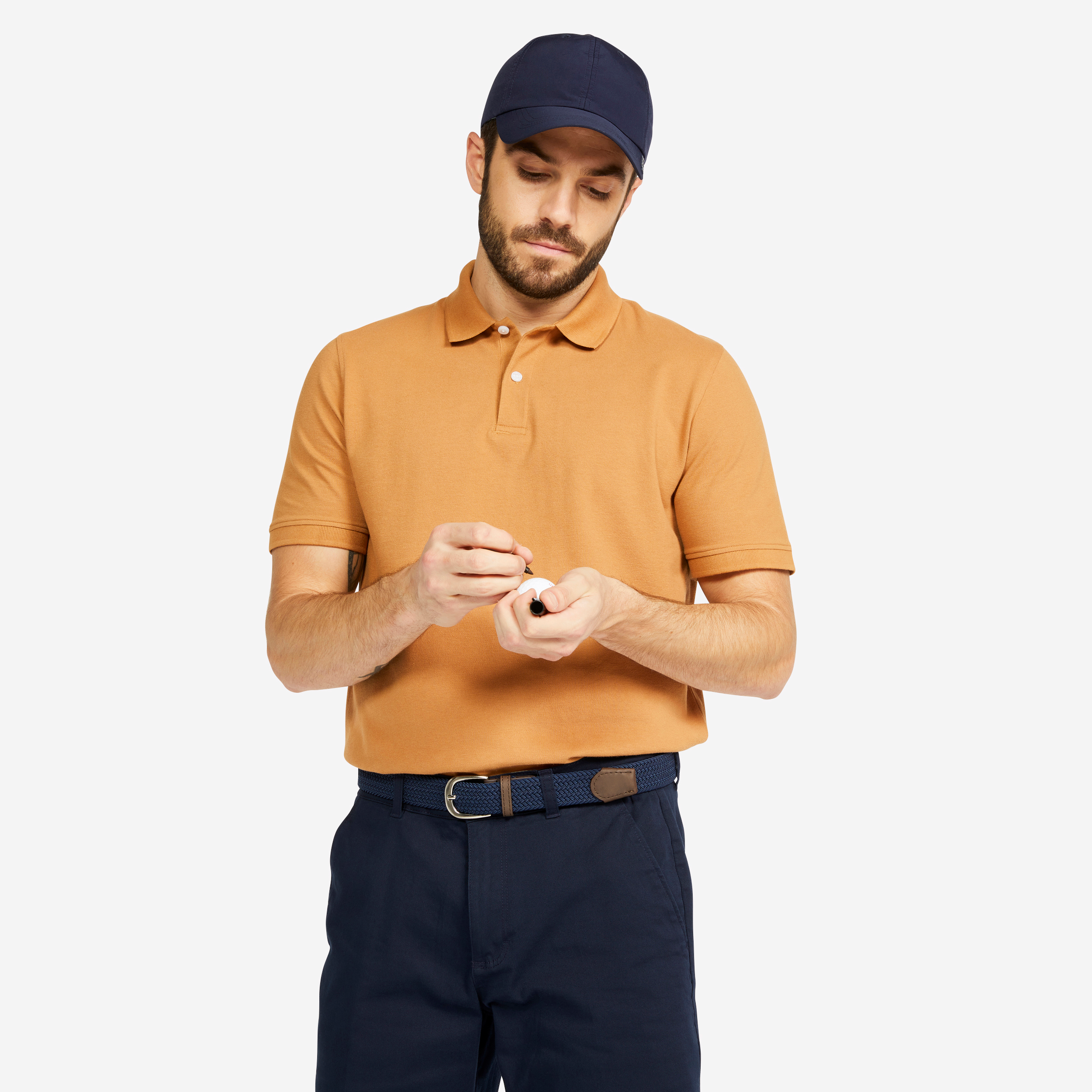 Polo de golf manches courtes Homme - MW500 noisette