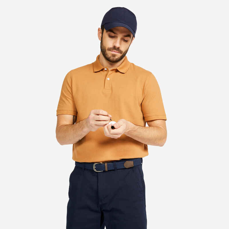 Men’s golf cotton short-sleeved polo shirt - MW500 Hazelnut