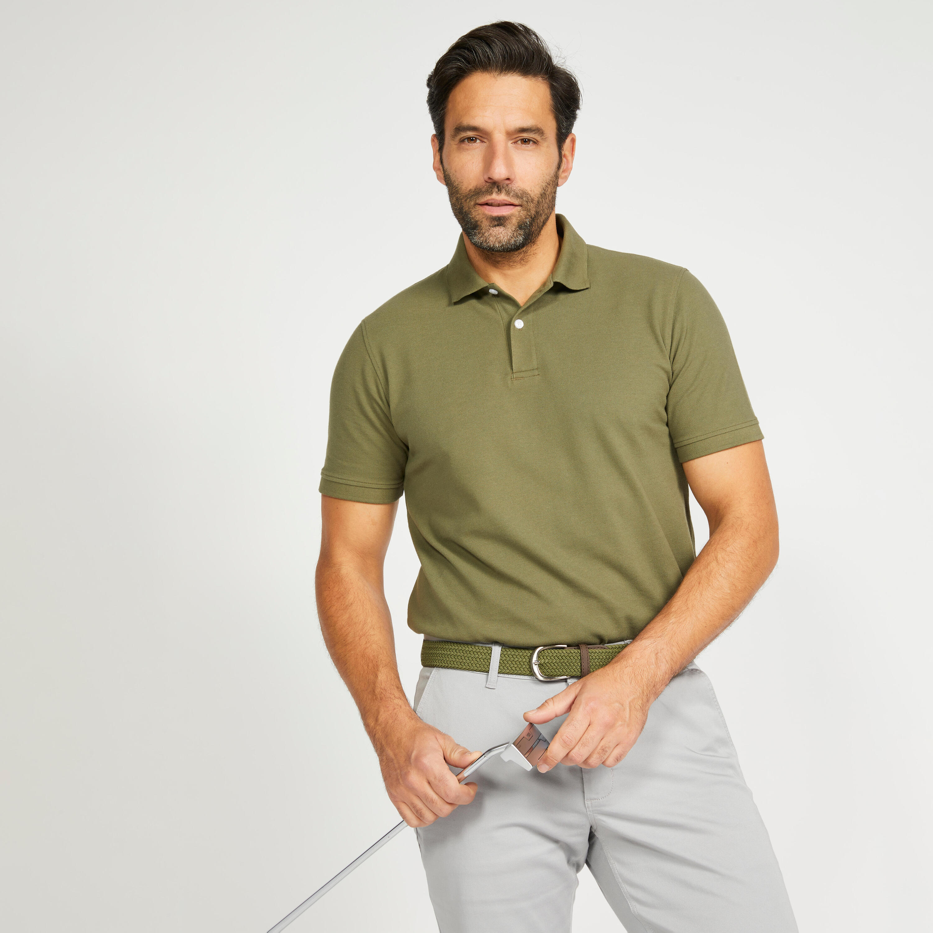 Men's short-sleeved golf polo shirt - MW500 khaki 1/5