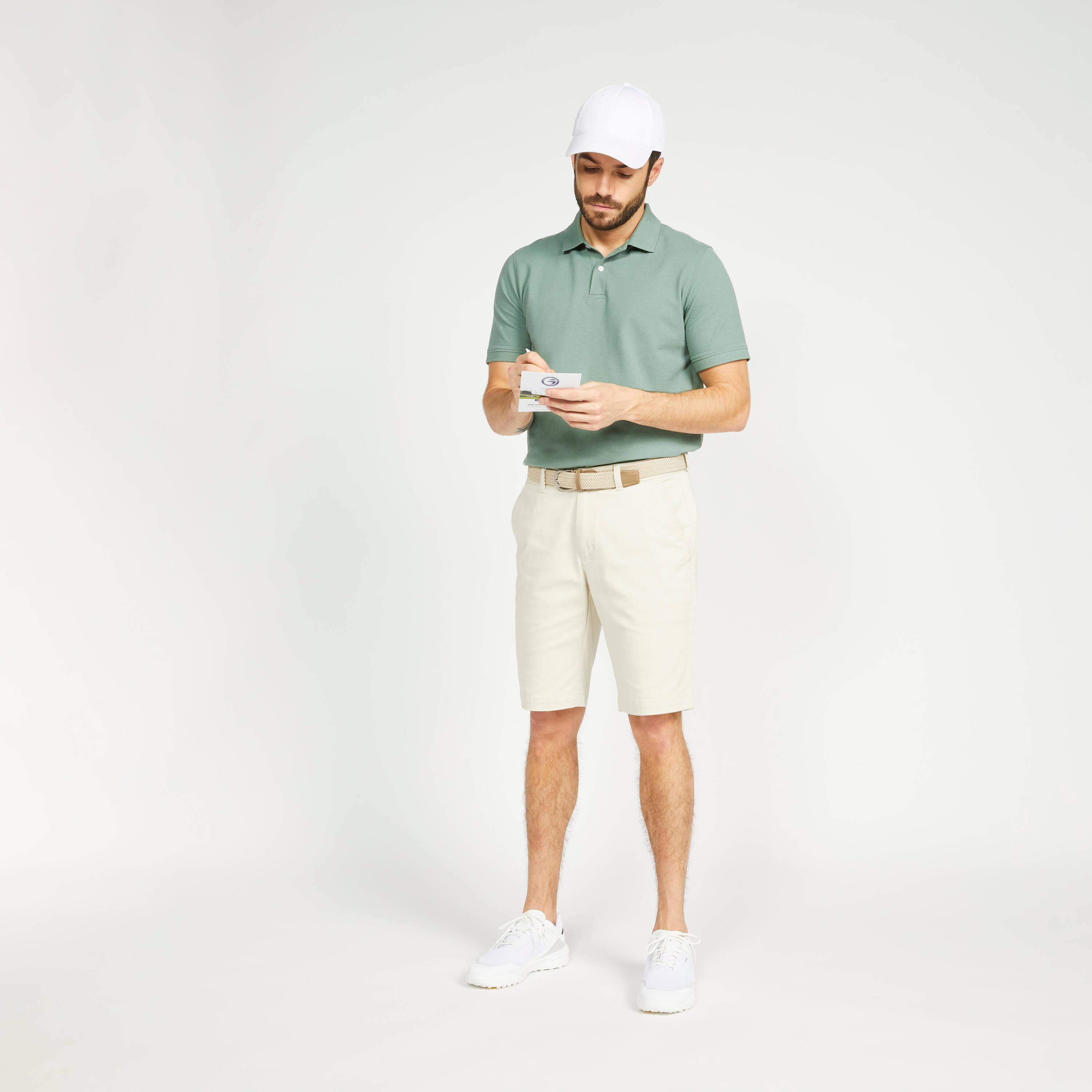 Men's golf cotton chino shorts, MW500 beige -  2