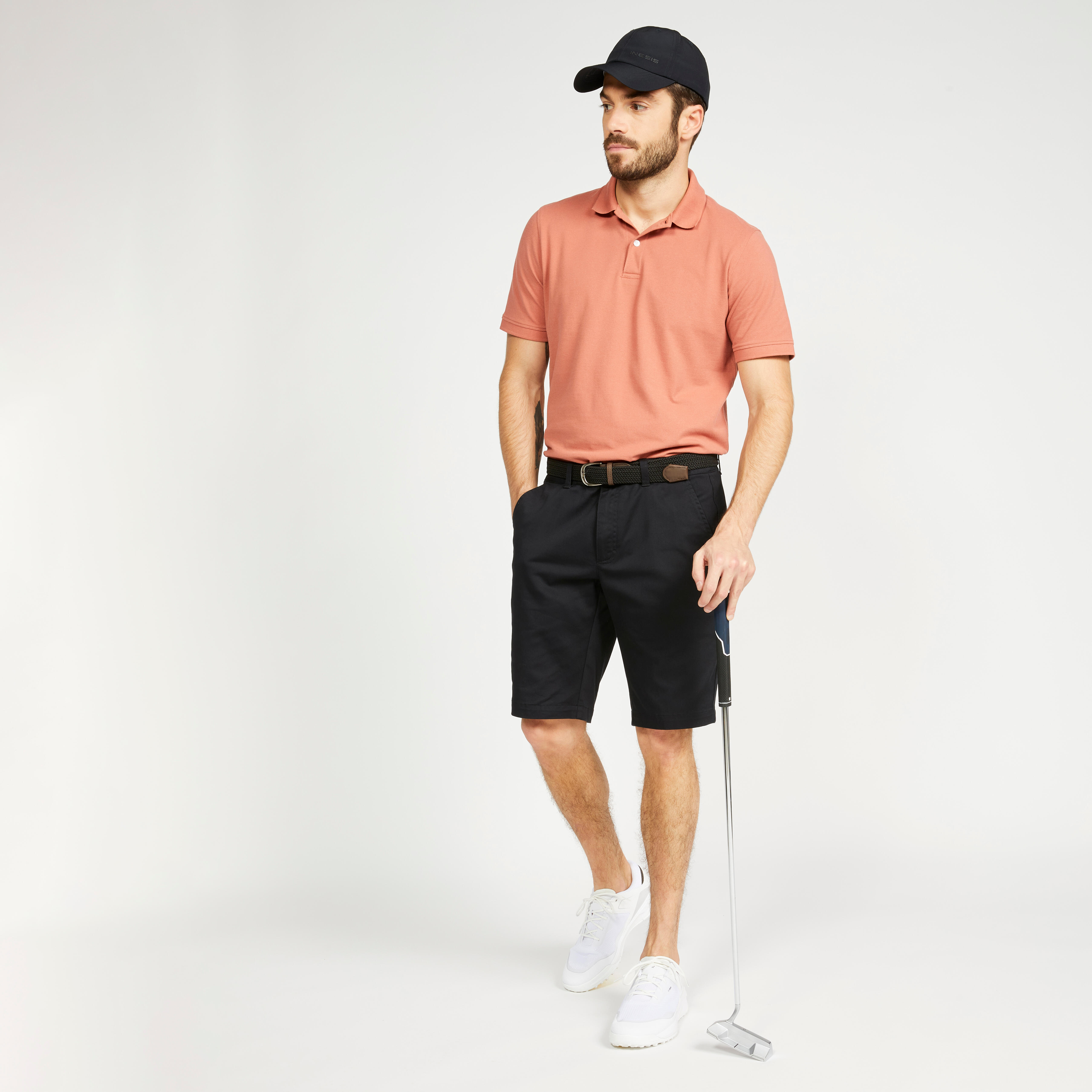 Men's golf cotton chino shorts, MW500 black