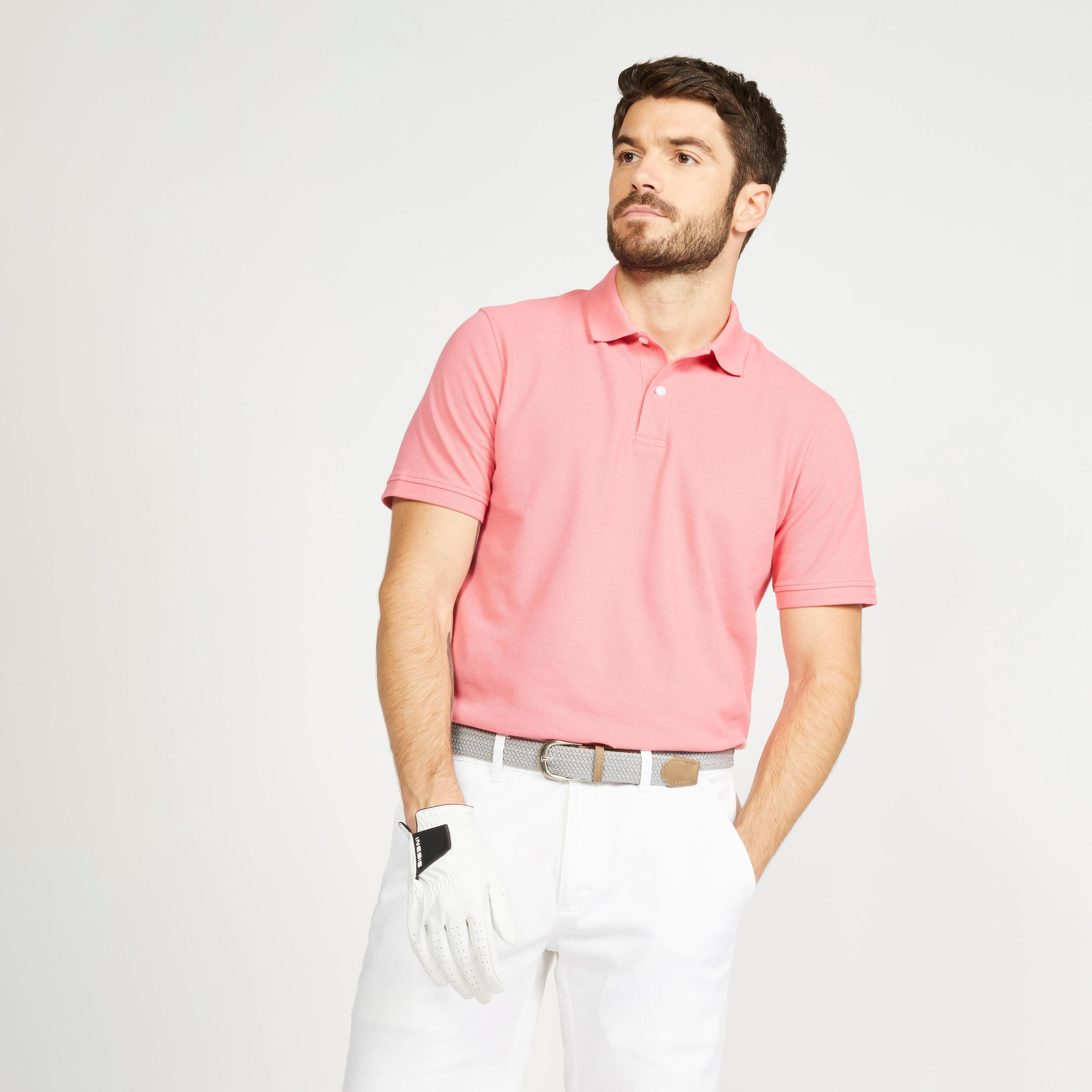Men's short-sleeved golf polo shirt - MW500 pink 1/5