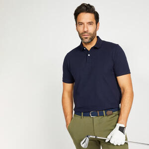 Polo de golf de algodón y poliéster manga corta hombre, MW500 azul marino