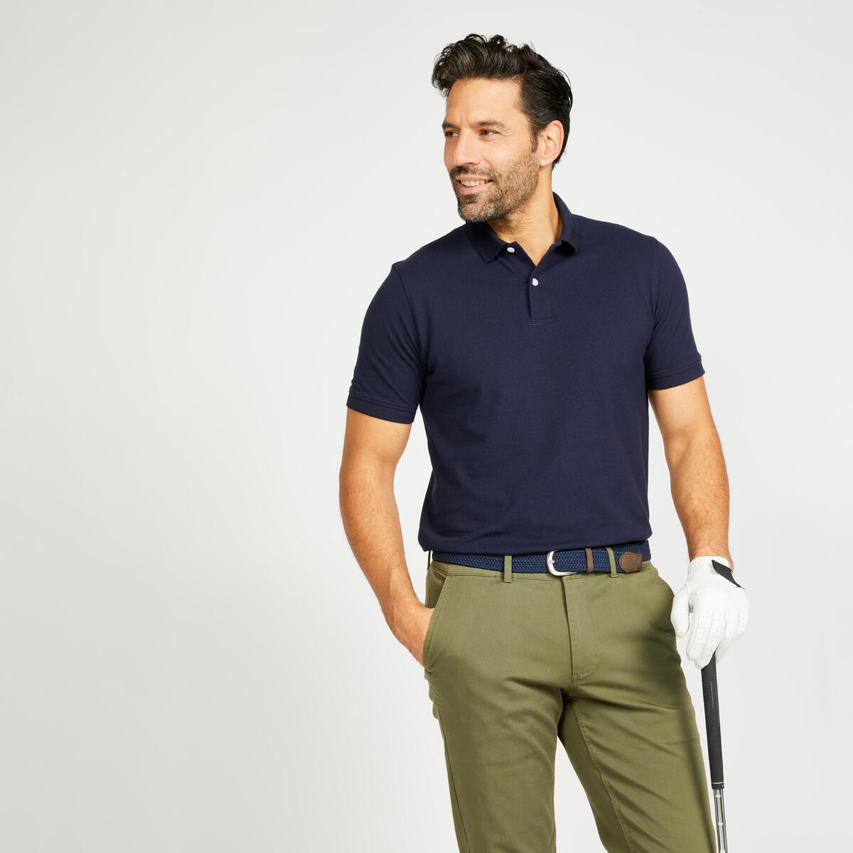 Polo de golf en coton polyester manches courtes homme, MW500 bleu marine