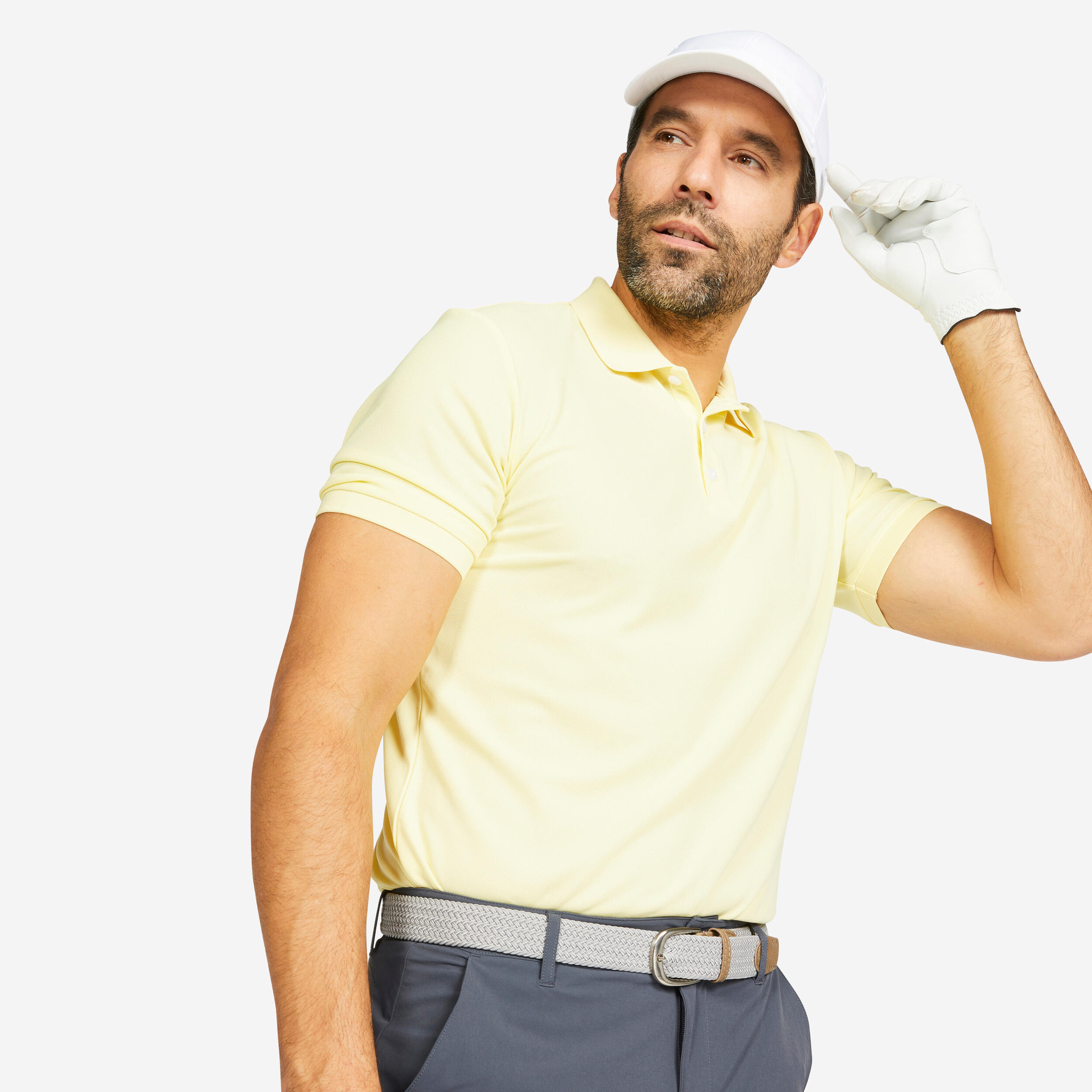 Men's golf short-sleeved polo shirt - WW500 yellow 1/6