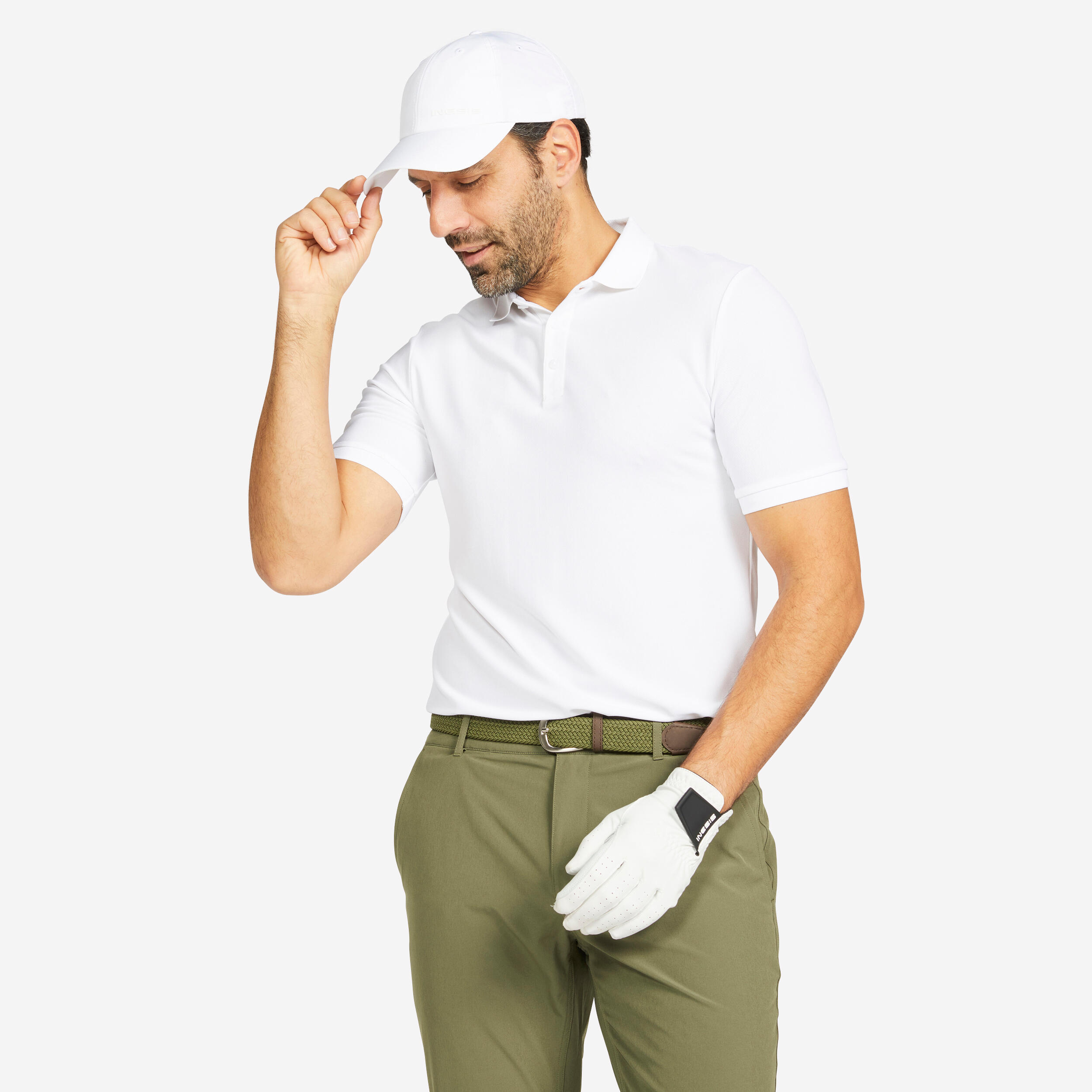 Men's golf short sleeve polo shirt - WW500 white 1/4