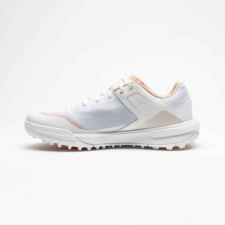 Zapatos golf transpirables Mujer - WW 500 blanco y beis rosado