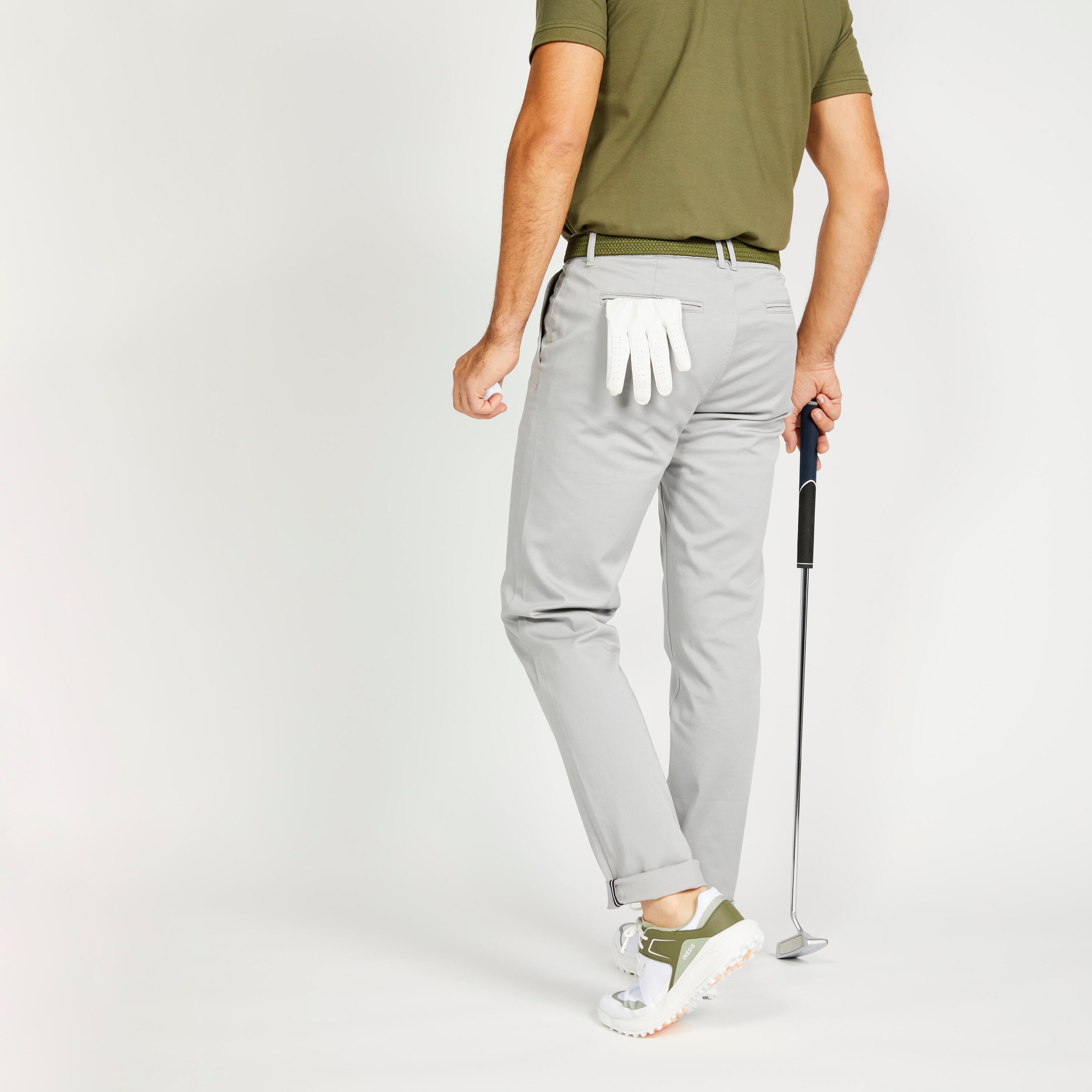 Pantalones chinos golf algodón Hombre, MW500 gris 3/4