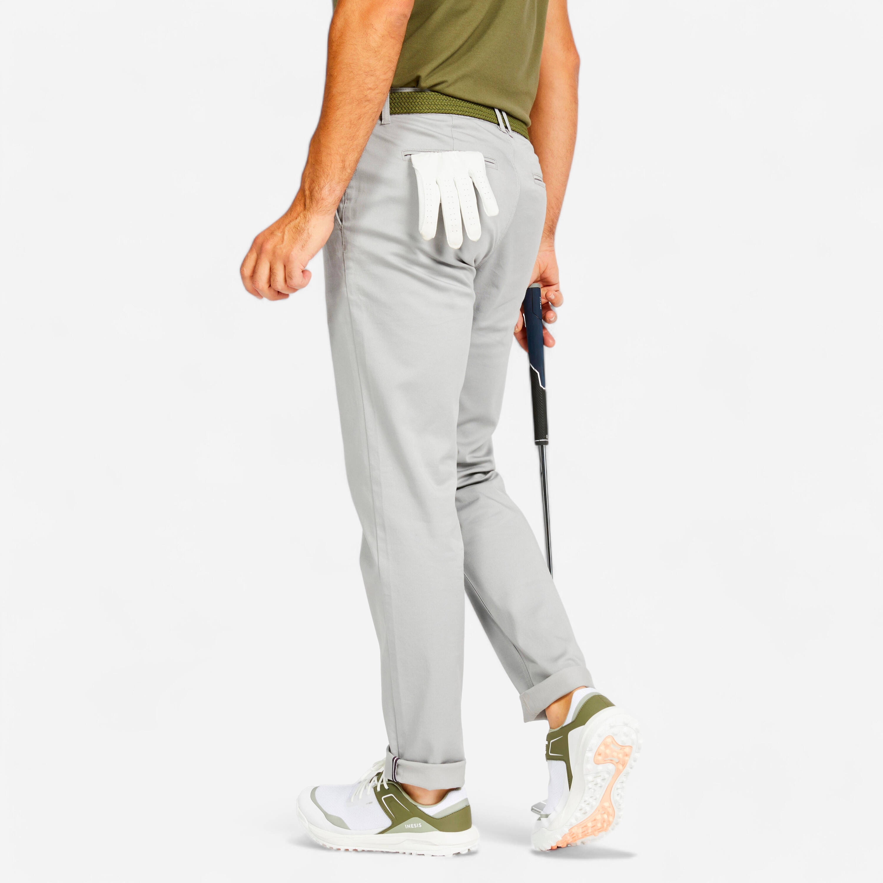 Men's golf cotton chino trousers - MW500 grey -  1