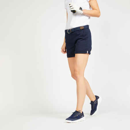 Women's golf cotton chino shorts - MW500 navy blue