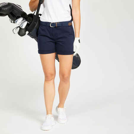 Women's golf cotton chino shorts - MW500 navy blue