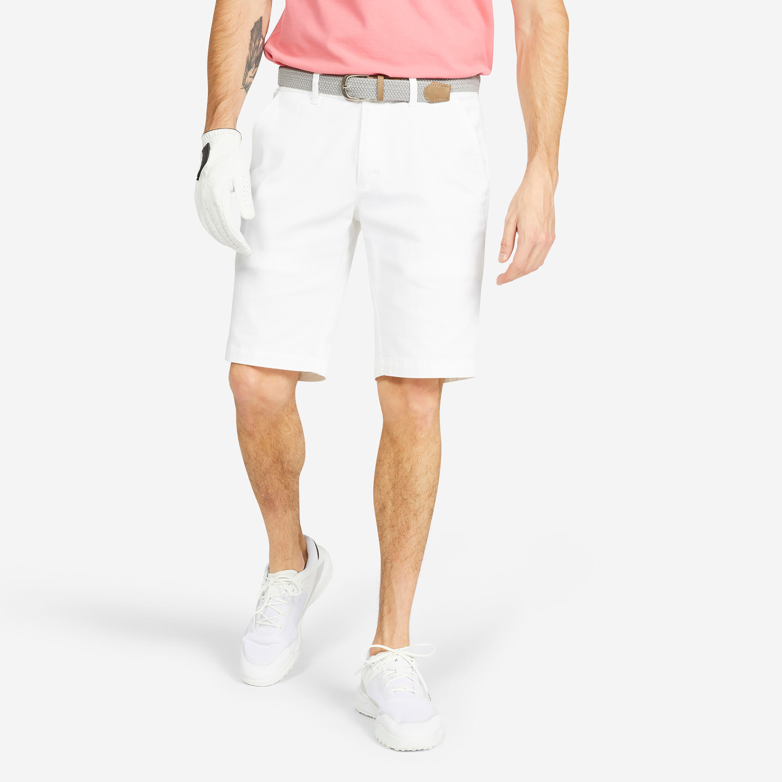 Bermude chino bumbac golf MW500 Alb Bărbați