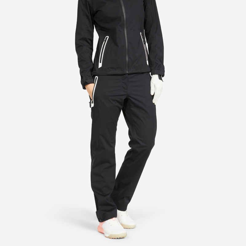 Women's golf waterproof rain trousers RW500 black