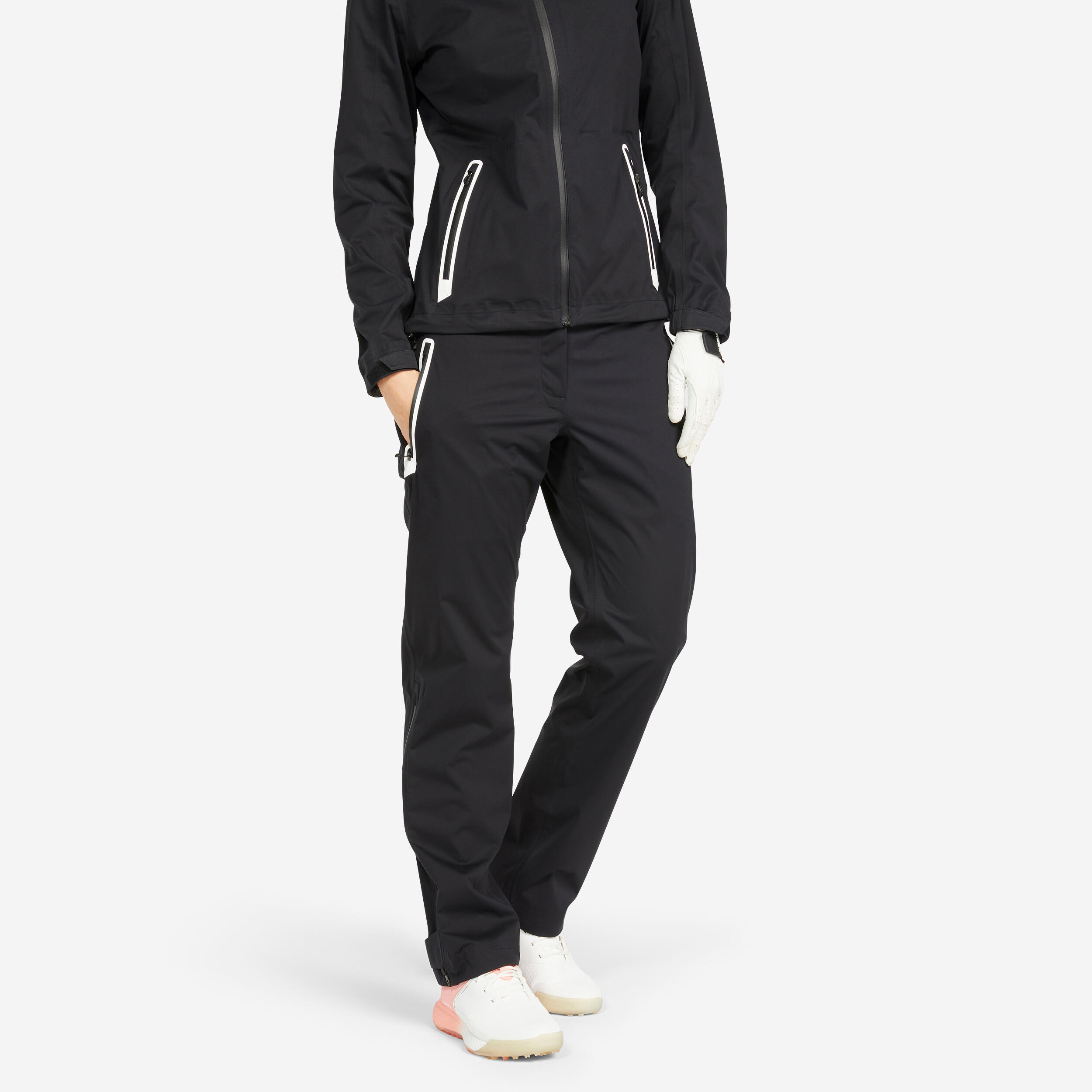 Women's golf waterproof rain trousers RW500 black 1/5