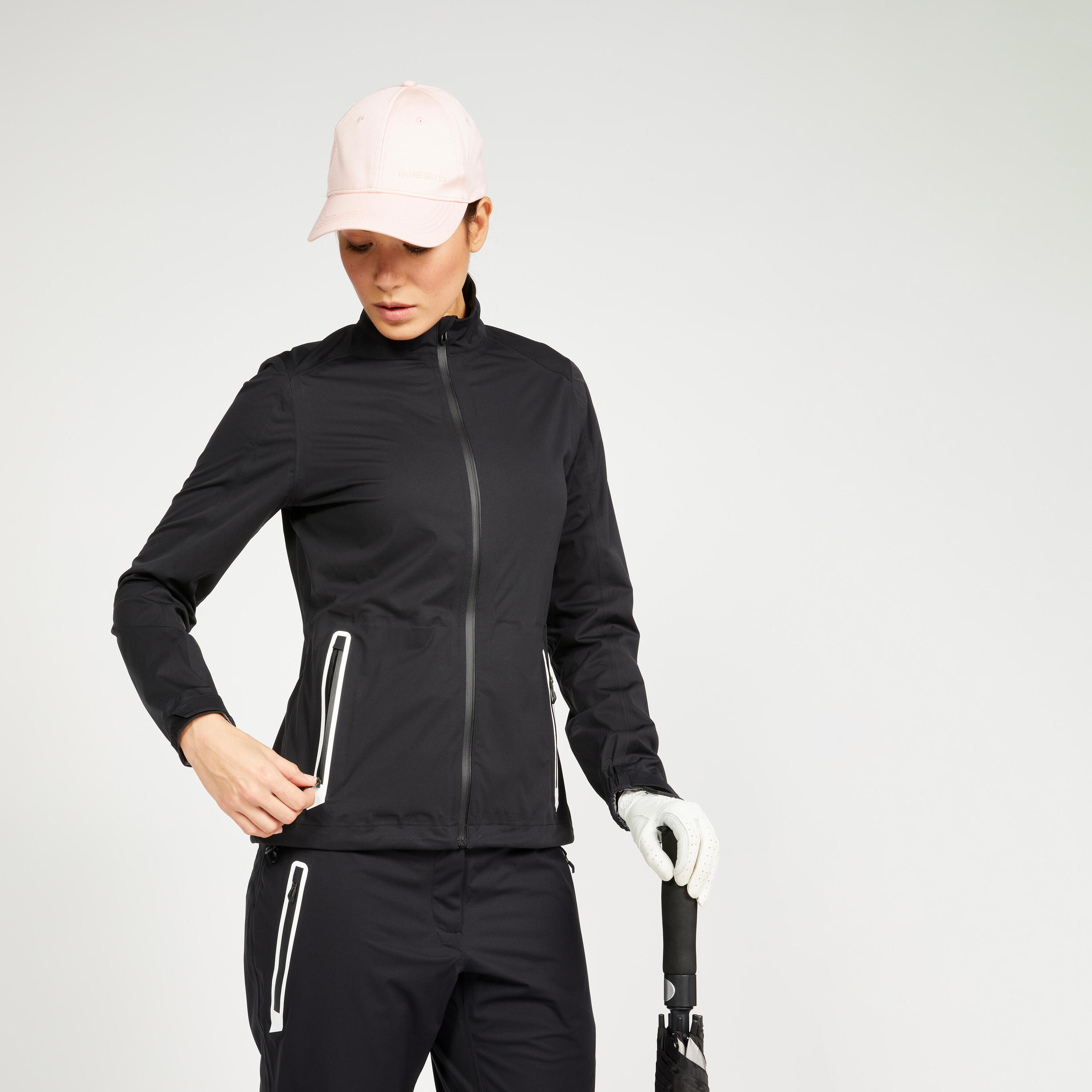 Women's Golf Waterproof Rain Jacket - RW500 Black 1/5