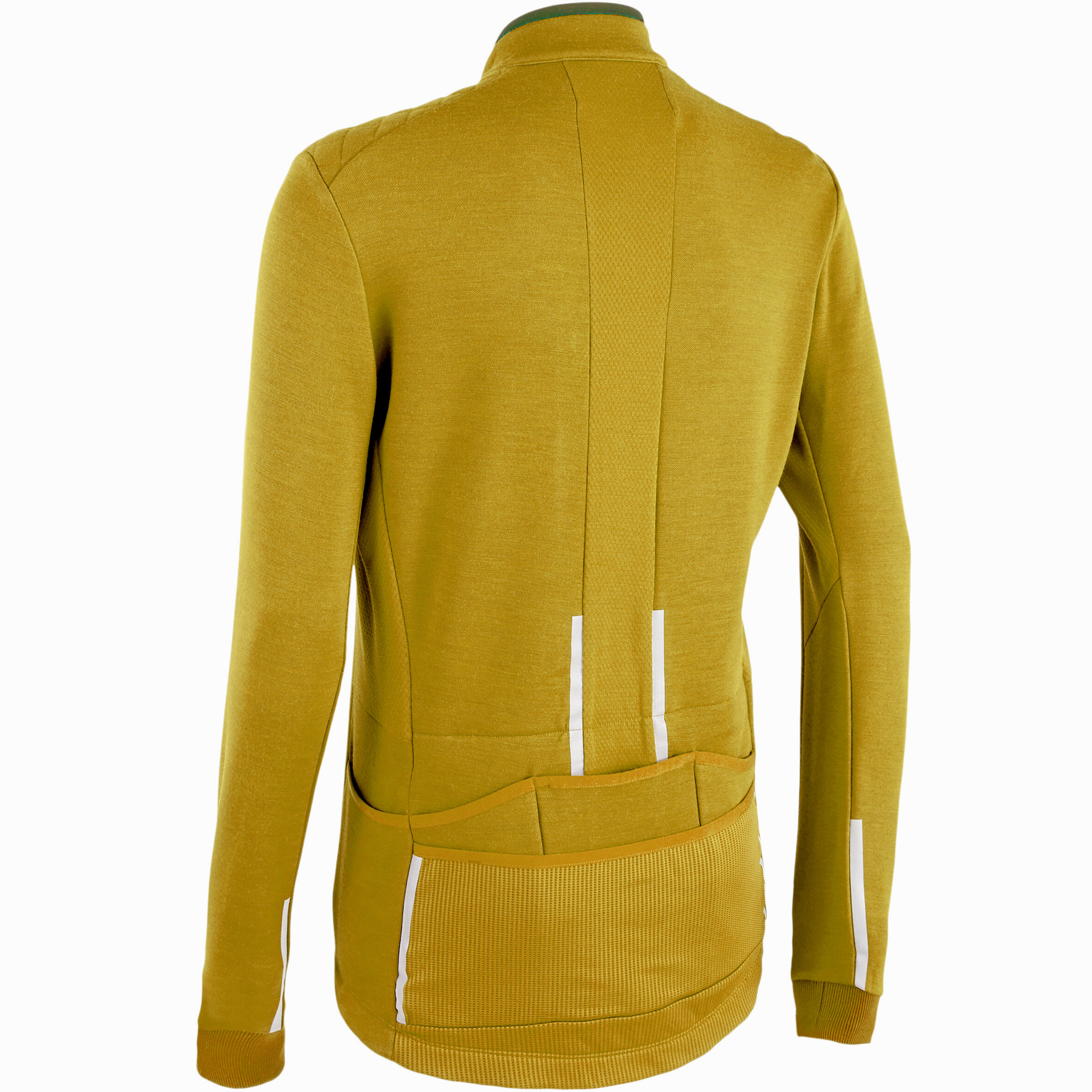 Men s Merino Long Sleeved Cycling Jersey GRVL900 Ochre Decathlon