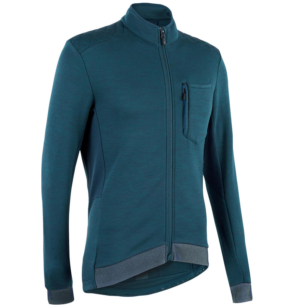 Men's Merino Long-Sleeved Cycling Jersey GRVL900 - Cedar Blue