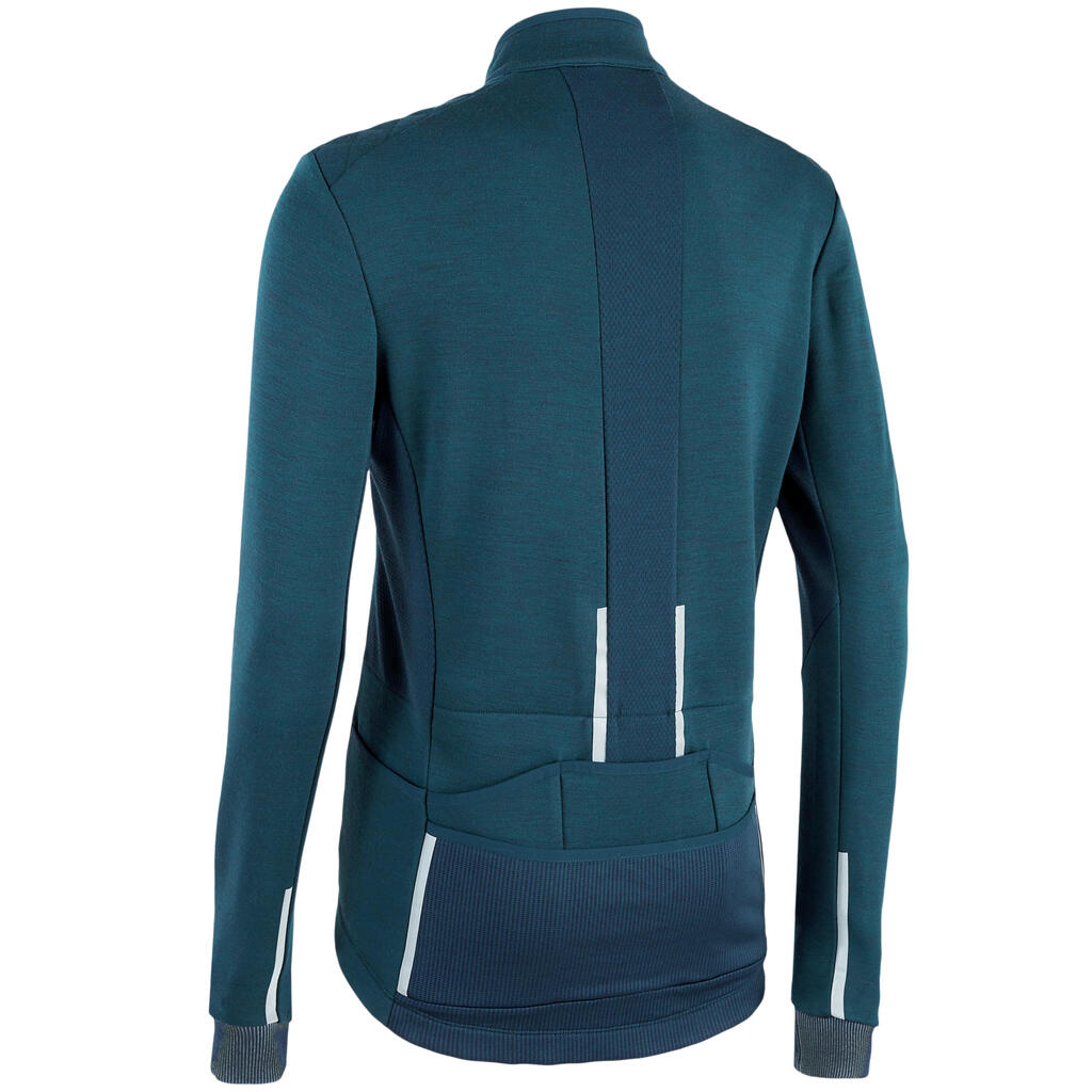 Men's Merino Long-Sleeved Cycling Jersey GRVL900 - Cedar Blue