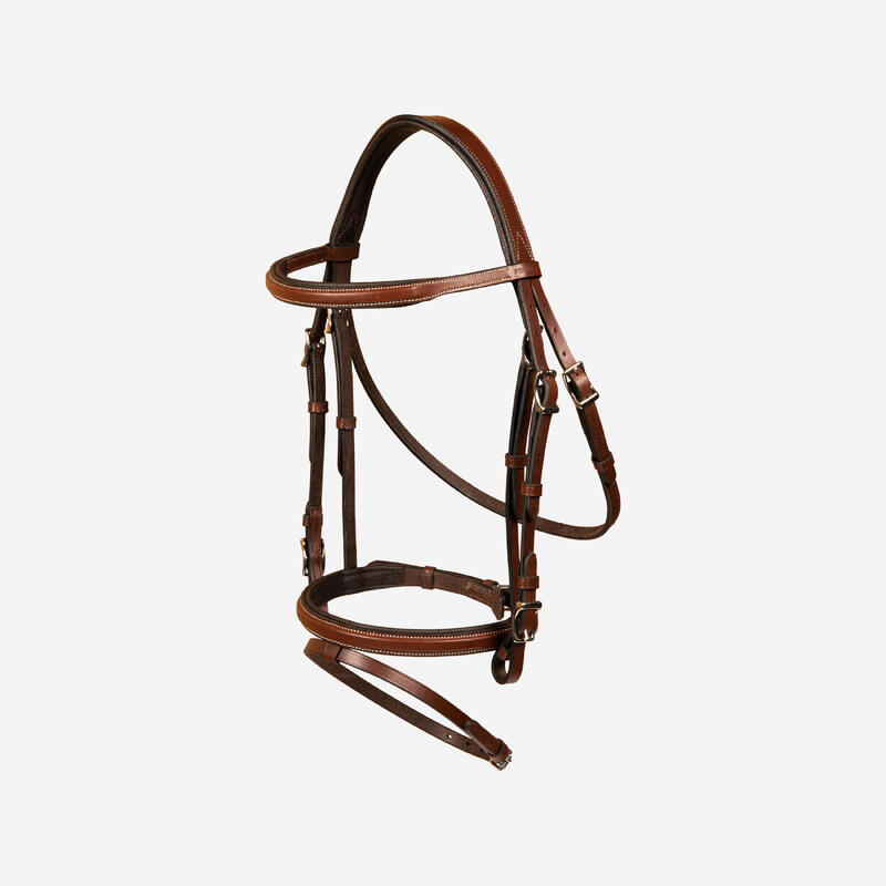 Filet équitation cuir muserolle française hybride Cheval et Poney - 500 marron