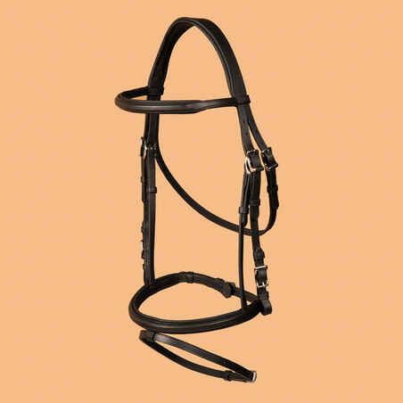 Horse Riding Leather Hybrid Bridle With French Noseband For Horse & Pony 500