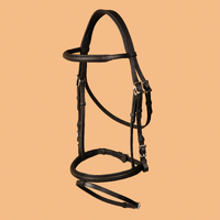 Filet équitation cuir muserolle française hybride Cheval et Poney - 500 noir