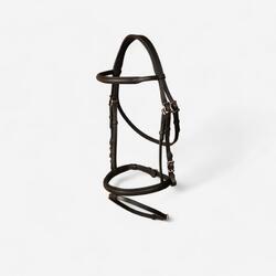 Filet équitation cuir muserolle française hybride Cheval et Poney - 500 marron