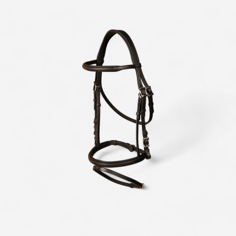 Filet équitation cuir muserolle française hybride Cheval et Poney - 500 noir