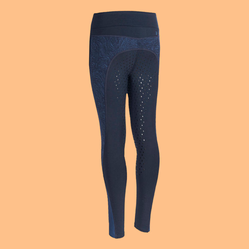 Reitleggings 500 Full Grip Kinder marineblau