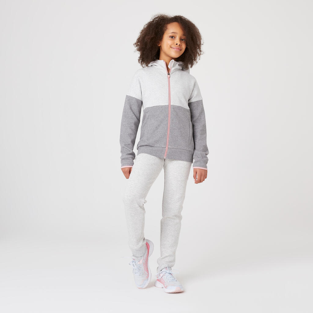 Kids' Breathable Cotton Zip-Up Hoodie 900 - Light and Medium Grey Marl