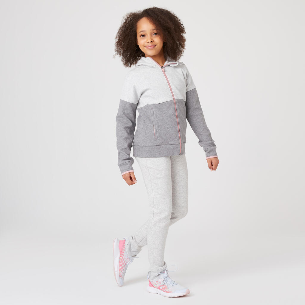 Kids' Breathable Cotton Zip-Up Hoodie 900 - Light and Medium Grey Marl