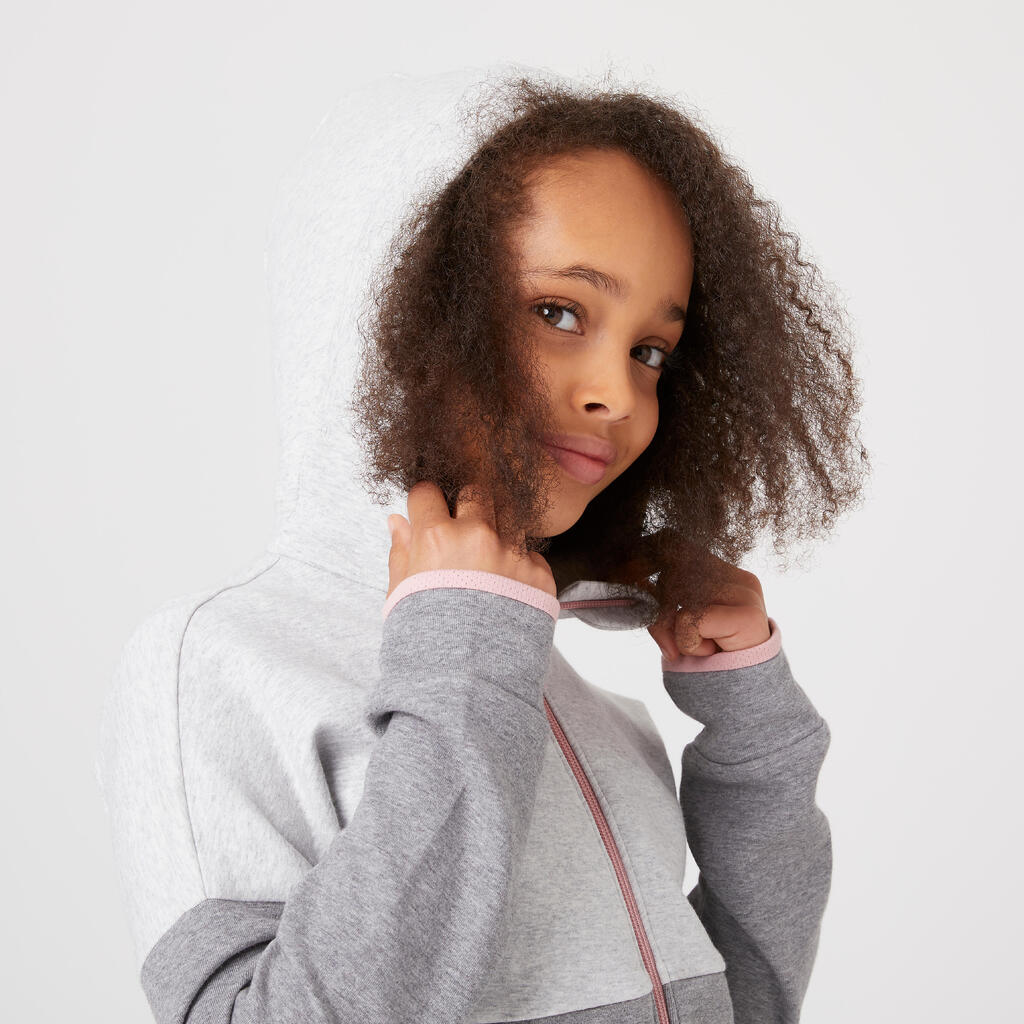 Vaikiškas orui pralaidus džemperis su užtrauktuku ir gobtuvu „900“, šviesiai ir vidutiniškai pilkas, margas