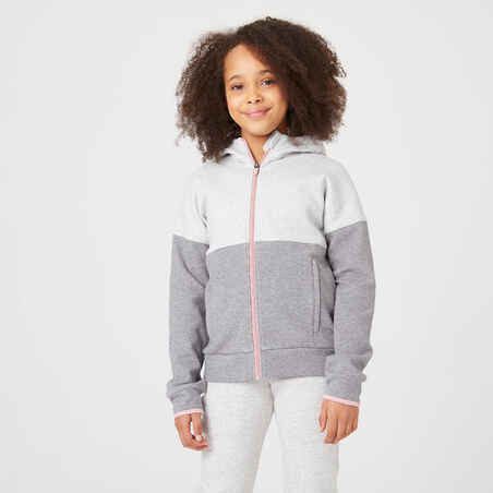 Kids' Breathable Cotton Zip-Up Hoodie 900 - Light and Medium Grey Marl