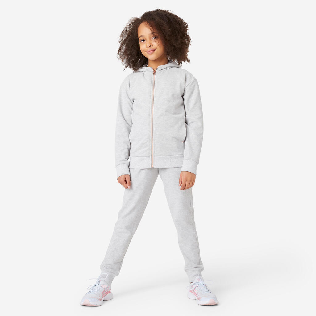 Kids' Warm Tracksuit 500 - Pink/Beige & Beige Bottoms