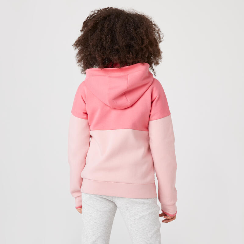 Felpa bambina ginnastica 900 misto cotone con cappuccio e zip rosa