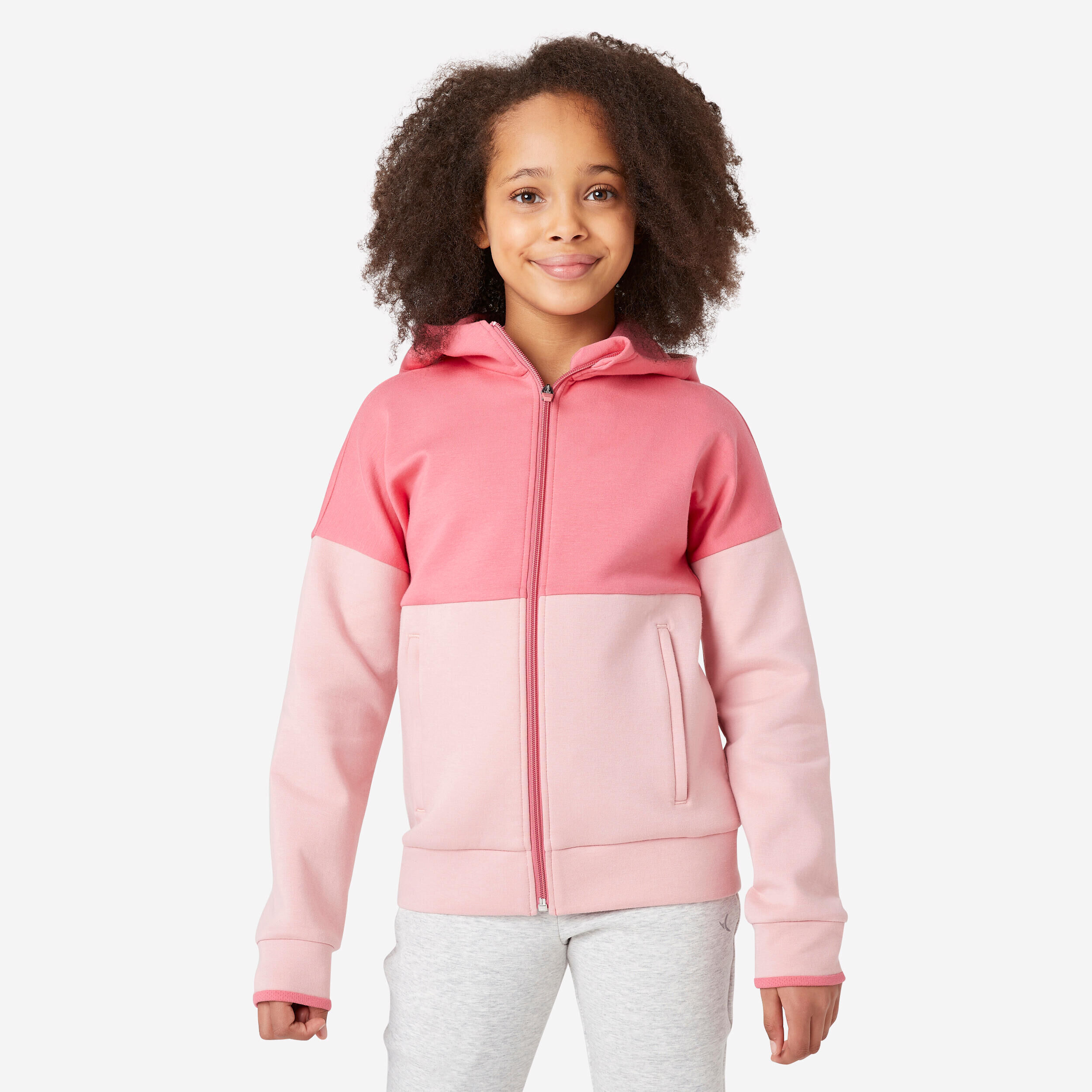DOMYOS Kids' Breathable Zip-Up Cotton Hoodie 900 - Pink