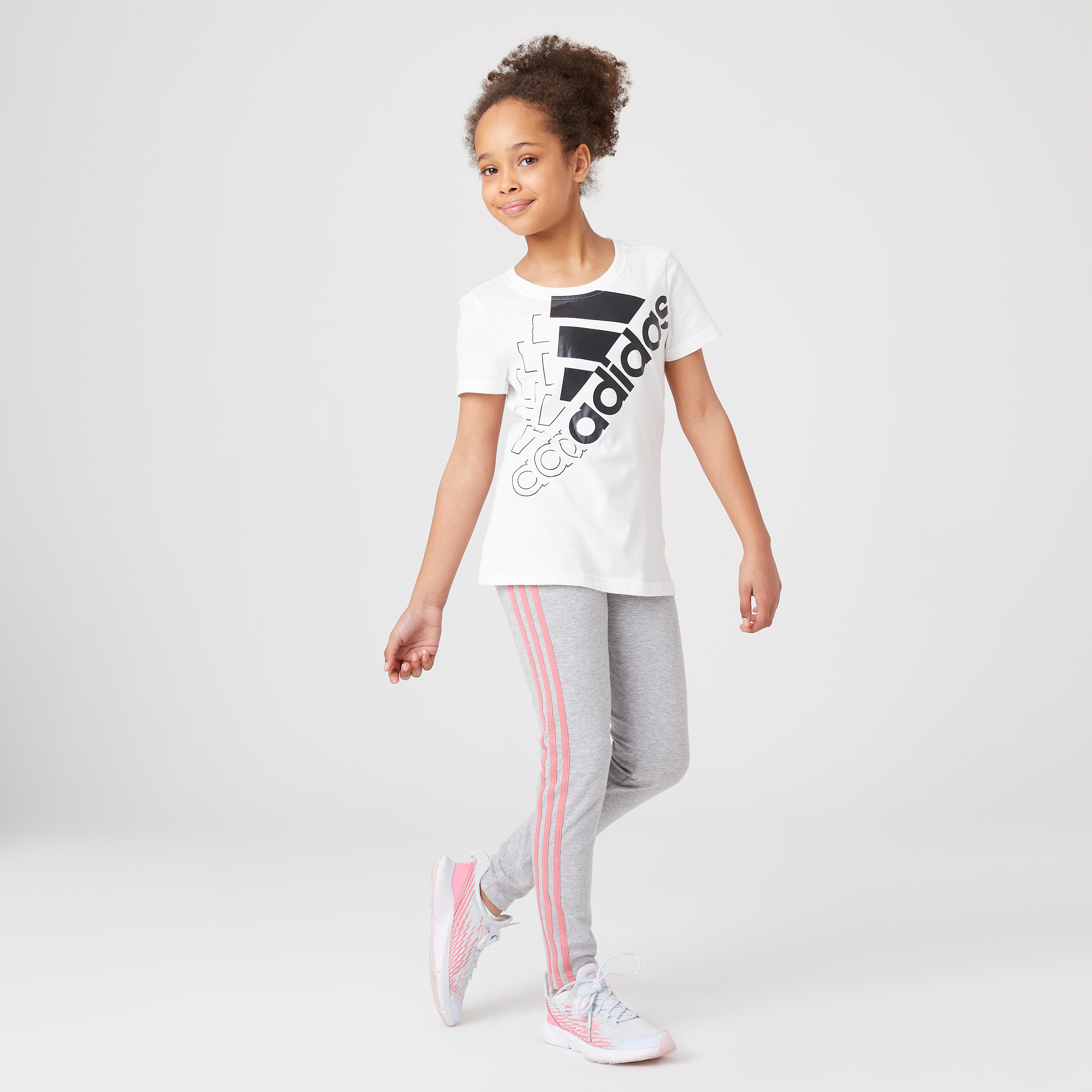 Leggings bambina ginnastica Adidas 3 stripes misto cotone grigi ADIDAS |  DECATHLON