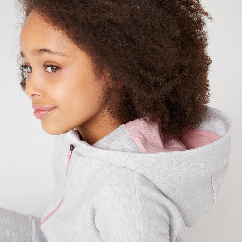 Kids' Breathable Cotton Zip-Up Hoodie 900 - Light and Medium Grey Marl