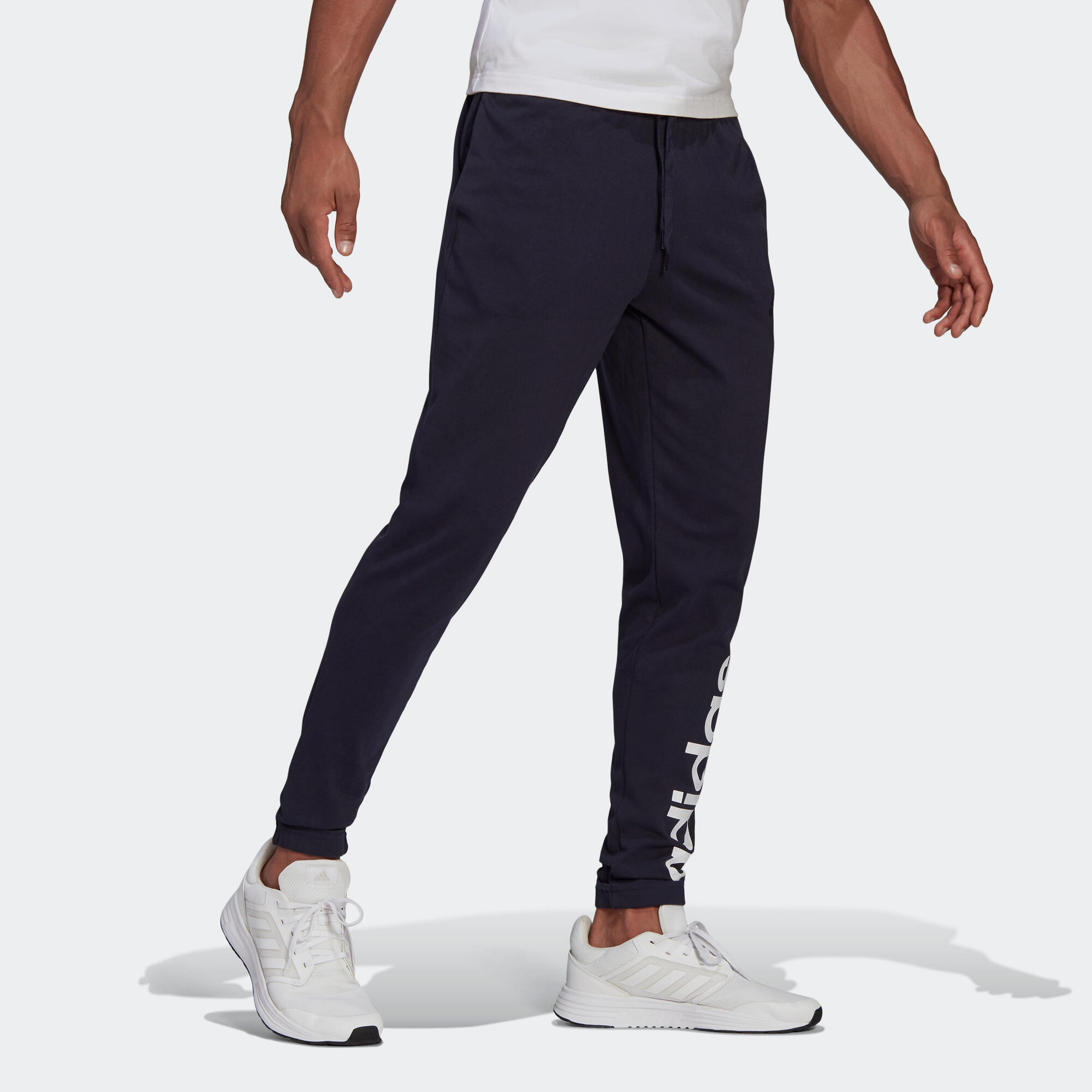 Pantaloni uomo fitness Adidas LINEAR regular misto cotone blu ADIDAS |  DECATHLON