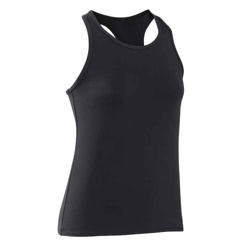 Girls' Muscle Back Gym Tank Top My Top Black Decathlon