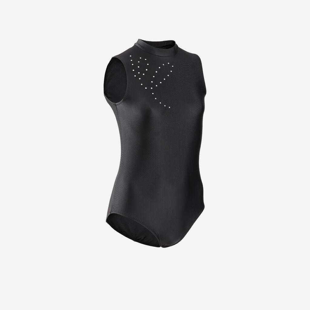 Rhythmic Gymnastics Sleeveless Leotard - Black Rhinestones