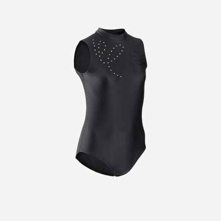 Rhythmic Gymnastics Sleeveless Leotard - Black Rhinestones