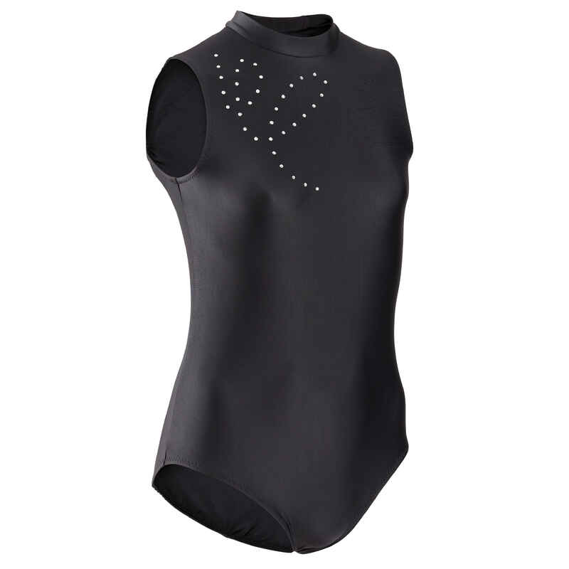 Rhythmic Gymnastics Sleeveless Leotard - Black Rhinestones