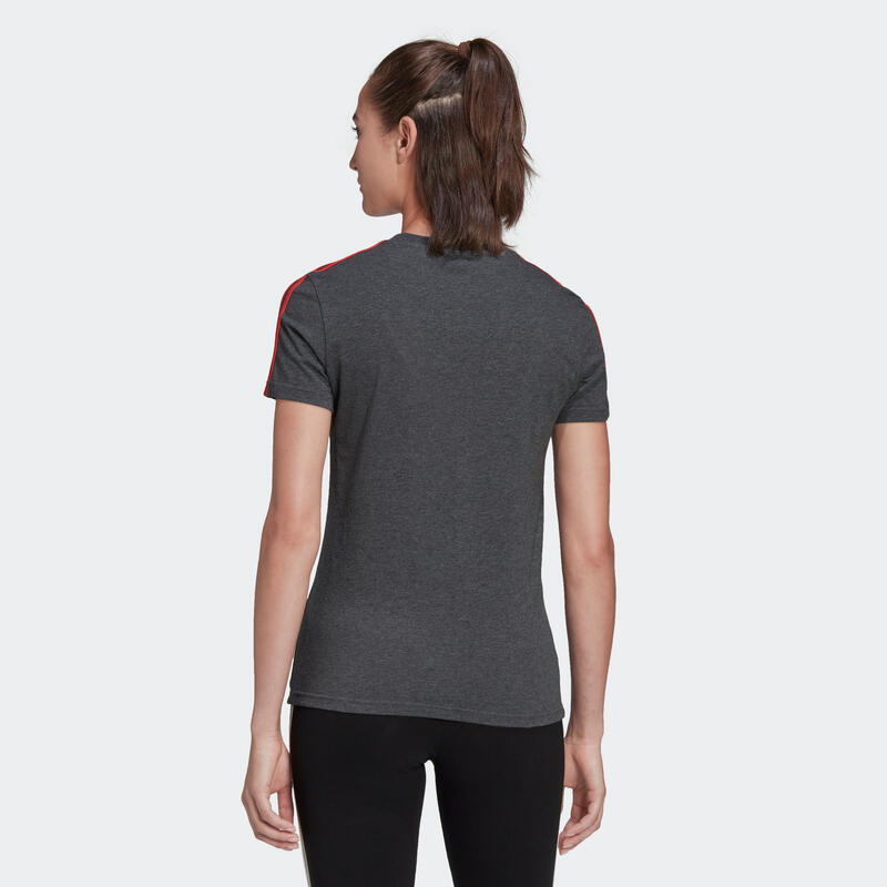 Camiseta fitness manga corta Mujer Essentials gris y rosa Decathlon