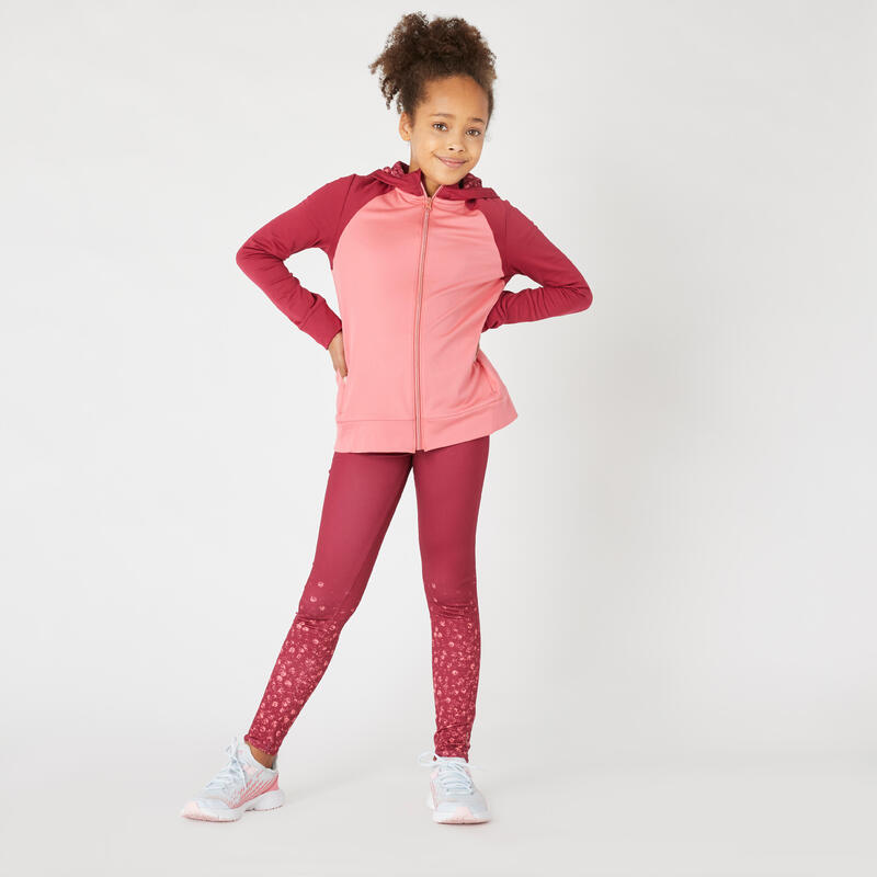 Warme ademende hoodie met rits voor meisjes S500 roze en bordeaux